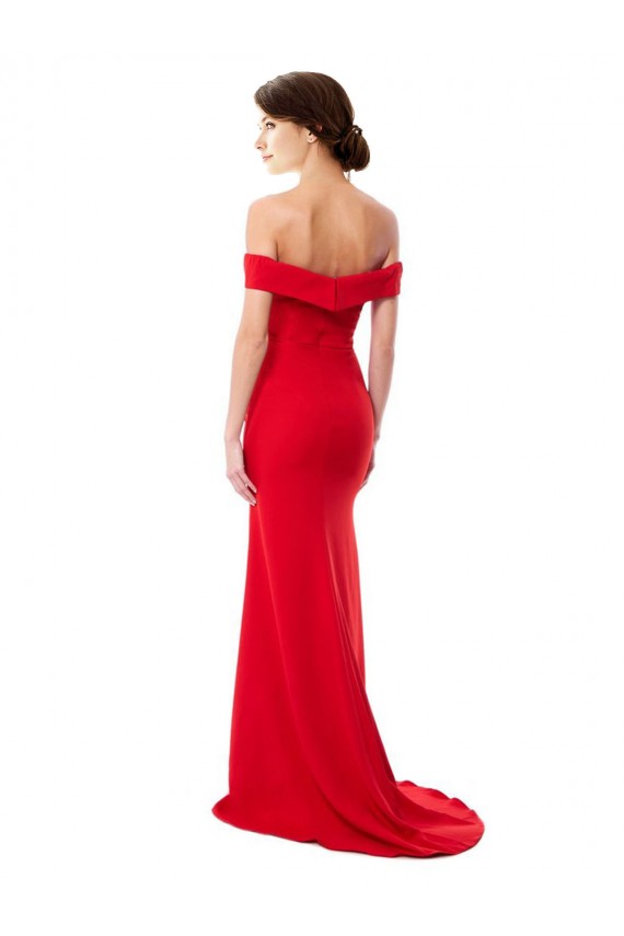 Compra Rojo línea A Hombros Descubiertos Crepé Elástico Largo Formales Vestidos de dama de honor / Vestidos de fiesta