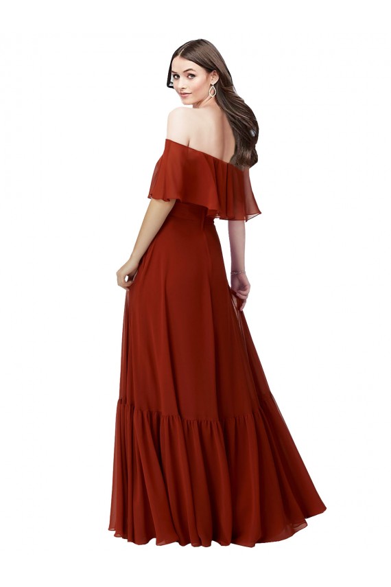 Compra Rojo línea A Hombros Descubiertos Gasa Largo Vestidos de dama de honor