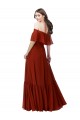 Compra Rojo línea A Hombros Descubiertos Gasa Largo Vestidos de dama de honor