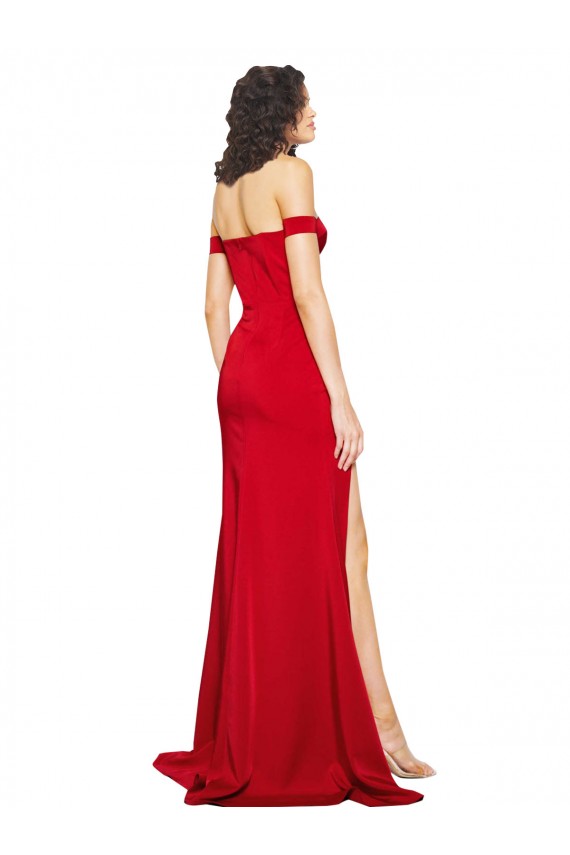 Compra Rojo línea A Hombros Descubiertos Satén sedoso Largo Formales Vestidos de dama de honor / Vestidos de fiesta