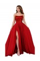 Compra Rojo línea A Tirantes espagueti Cuadrado Spandex Encaje Largo Vestidos de dama de honor / Vestidos de fiesta