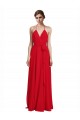 Compra Rojo línea A Tirantes espagueti Halter Cuello en V Gasa Largo Vestidos de dama de honor