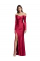Compra Rojo oscuro Cubierta Cuello de Corazón Satén elástico Largo Formales Vestidos de dama de honor / Vestidos de fiesta