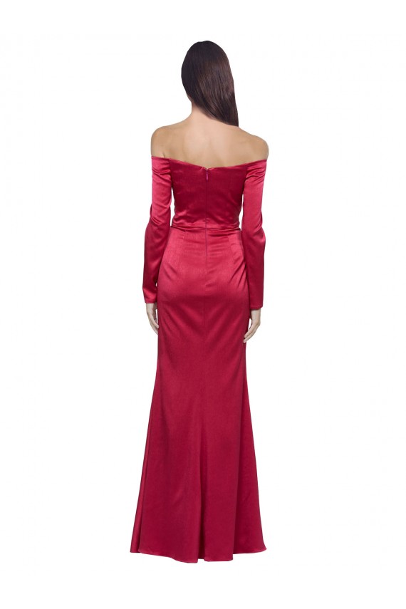 Compra Rojo oscuro Cubierta Cuello de Corazón Satén elástico Largo Formales Vestidos de dama de honor / Vestidos de fiesta