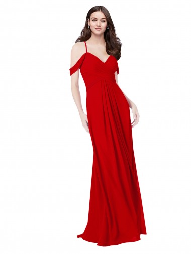 Compra Rojo oscuro línea A Cuello en V Cuello de Corazón Gasa Largo Vestidos de dama de honor