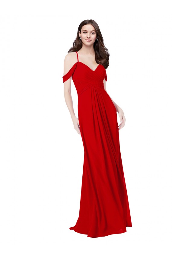 Compra Rojo oscuro línea A Cuello en V Cuello de Corazón Gasa Largo Vestidos de dama de honor