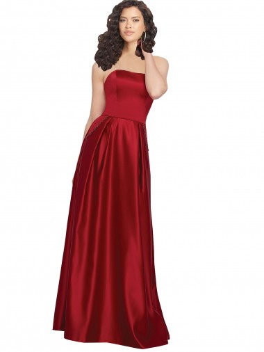 Compra Rojo oscuro línea A Sin tirantes Satén Largo Vestidos de dama de honor / Vestidos de fiesta