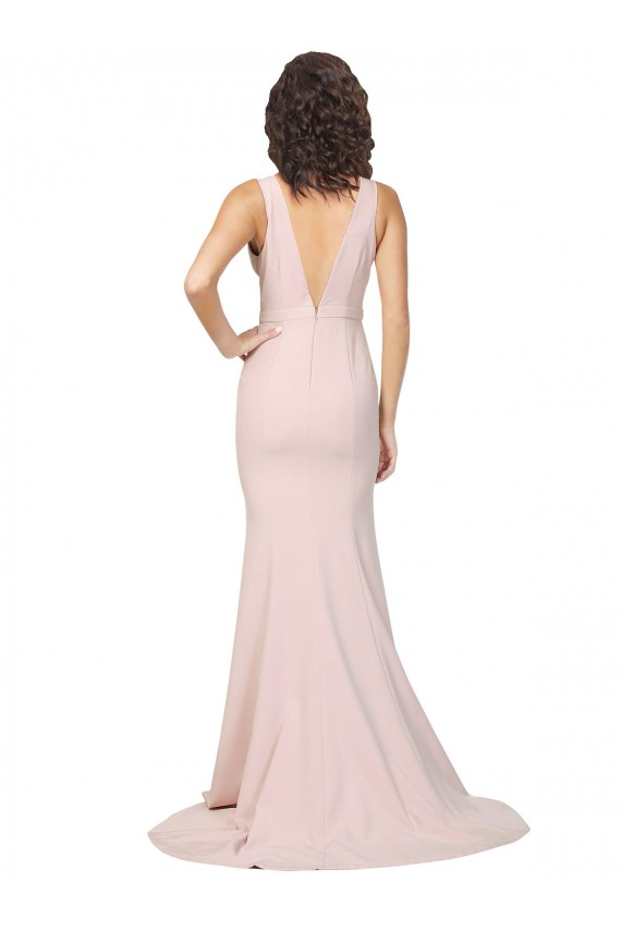 Compra Rosa Cubierta Cuello en V Barrer tren Crepé Elástico Largo Formales Vestidos de dama de honor / Vestidos de fiesta