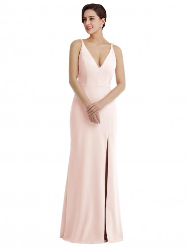 Compra Rosa Trompeta Cuello en V Crepé Elástico Largo Formales Vestidos de dama de honor / Vestidos de fiesta