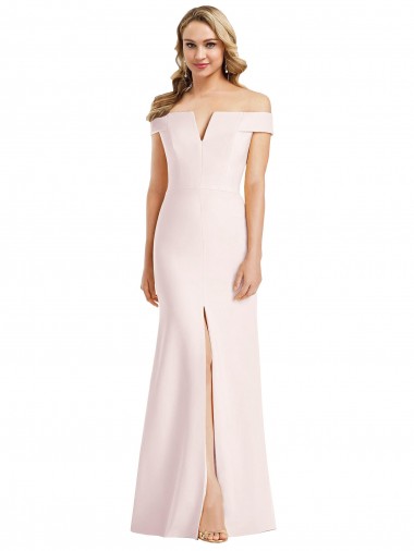 Compra Rosa Trompeta Hombros Descubiertos Cuello en V Crepé Elástico Largo Formales Vestidos de dama de honor / Vestidos de fiesta