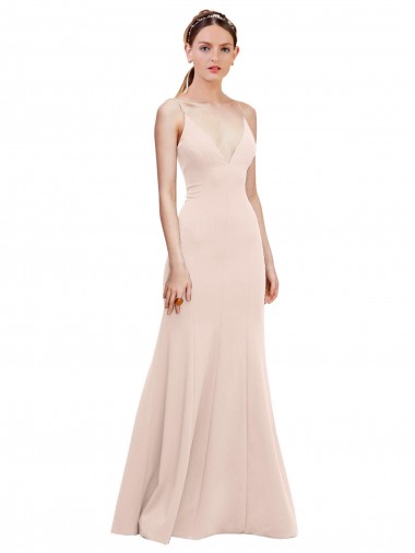 Compra Rosa línea A Cuello en V Crepé Elástico Largo Formales Vestidos de dama de honor / Vestidos de fiesta