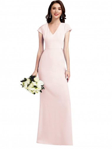 Compra Rosa línea A Cuello en V Crepé Elástico Largo Formales Vestidos de dama de honor / Vestidos de fiesta