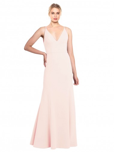 Compra Rosa línea A Cuello en V Cuello Alto Crepé Elástico Largo Formales Vestidos de dama de honor / Vestidos de fiesta