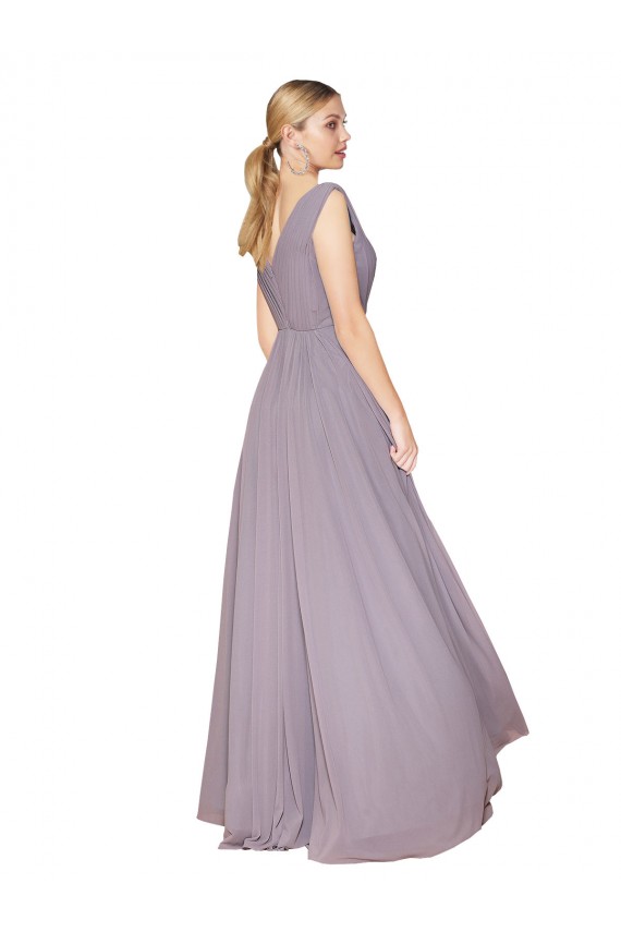 Compra Rosa polvorienta línea A Cuello en V Cuello Alto Gasa Largo Formales Vestidos de dama de honor / Vestidos de fiesta