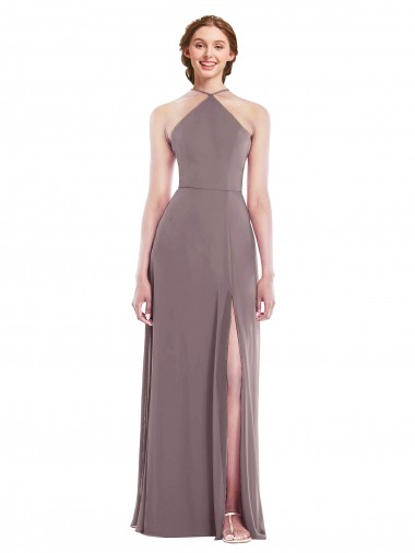Compra Rosa polvorienta línea A Halter Gasa Largo Formales Vestidos de dama de honor / Vestidos de noche