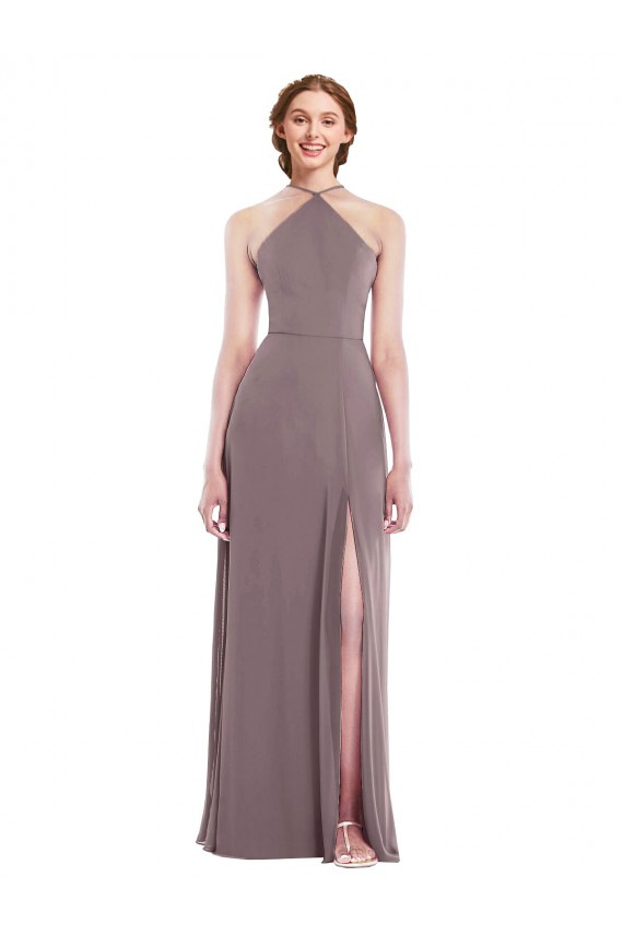 Compra Rosa polvorienta línea A Halter Gasa Largo Formales Vestidos de dama de honor / Vestidos de noche