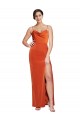 Compra Rust Cubierta Tirantes espagueti Barrer tren Satén elástico Largo Formales Vestidos de dama de honor / Vestidos de fiesta