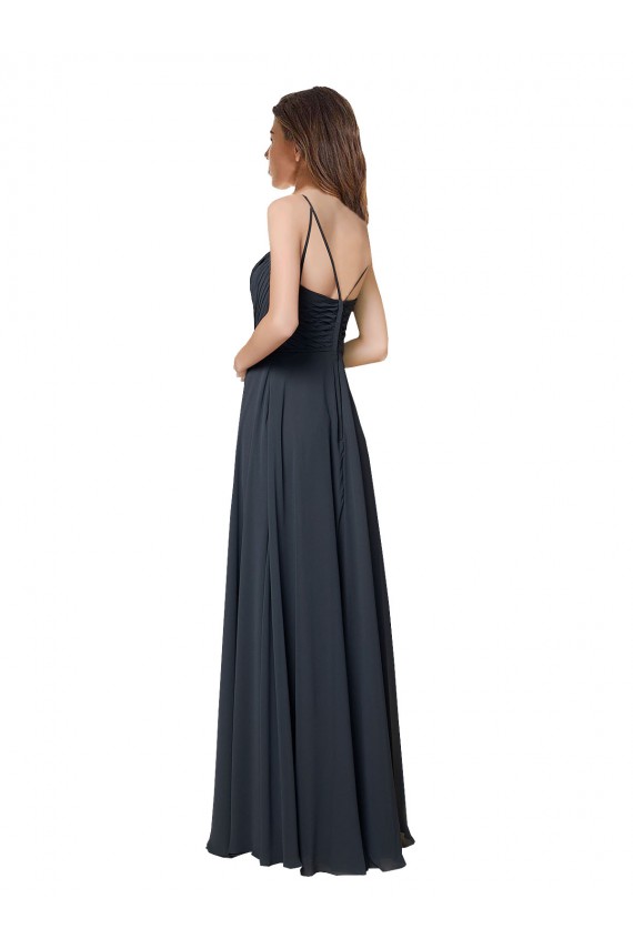 Compra Sandía línea A Cuello en V Gasa Largo Vestidos de dama de honor