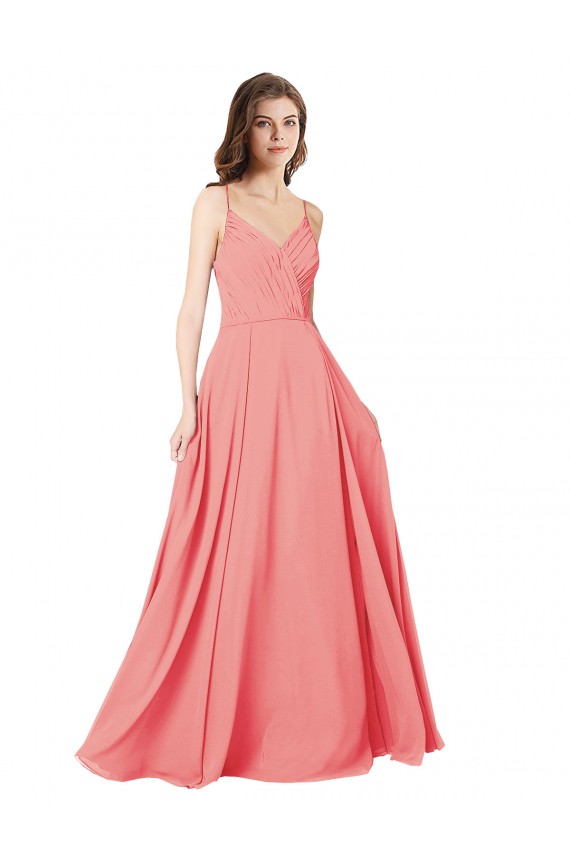 Compra Sandía línea A Cuello en V Gasa Largo Vestidos de dama de honor