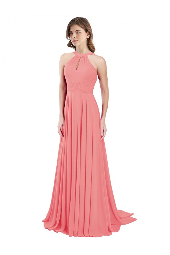 Compra Sandía línea A Halter Gasa Largo Vestidos de dama de honor