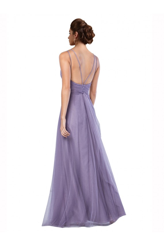 Compra Sandía línea A Tirantes espagueti Tul Largo Vestidos de dama de honor