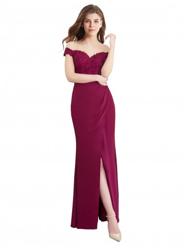 Compra Sirena Hombros Descubiertos Gasa Encaje Largo Vestidos de dama de honor