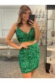 Compra Trébol Verde Cubierta Cuello en V Corto Lentejuelas Terciopelo Corto Vestidos de fiesta