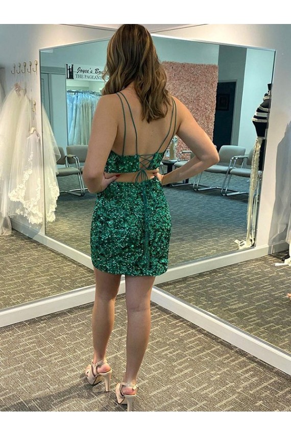 Compra Trébol Verde Cubierta Cuello en V Corto Lentejuelas Terciopelo Corto Vestidos de fiesta