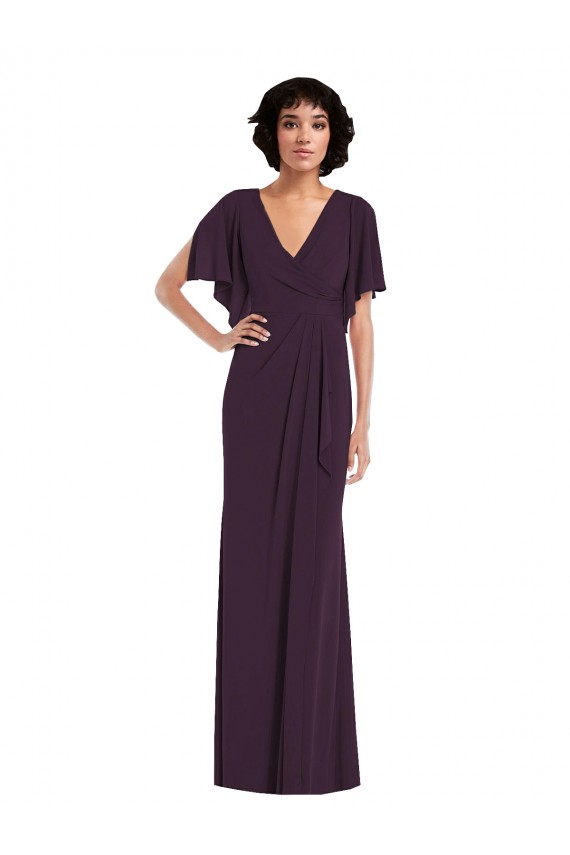 Compra Uva Cubierta Cuello en V Spandex Largo Formales Vestidos de dama de honor / Vestidos de fiesta