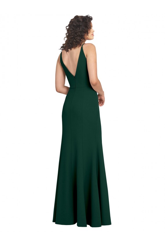 Compra Verde Midnight línea A Cuello en V Crepé Elástico Largo Formales Vestidos de dama de honor / Vestidos de fiesta