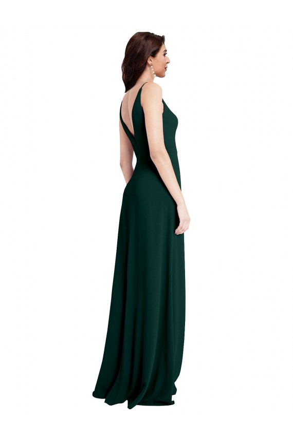 Compra Verde Midnight línea A Cuello en V Crepé Elástico Largo Formales Vestidos de dama de honor / Vestidos de fiesta