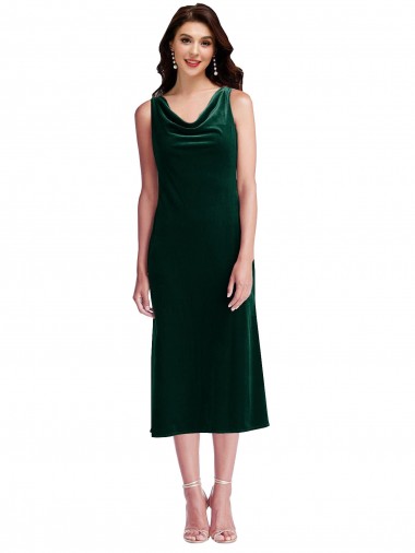Compra Verde oscuro Cubierta Midi Terciopelo Elástico Corto Vestidos de dama de honor / Vestidos de fiesta / Vestidos de cóctel