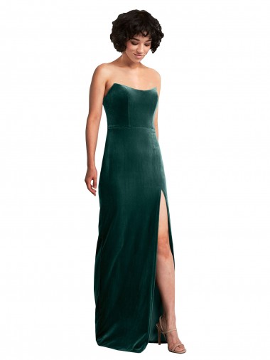 Compra Verde oscuro Cubierta Sin tirantes Terciopelo Elástico Largo Formales Vestidos de dama de honor / Vestidos de fiesta