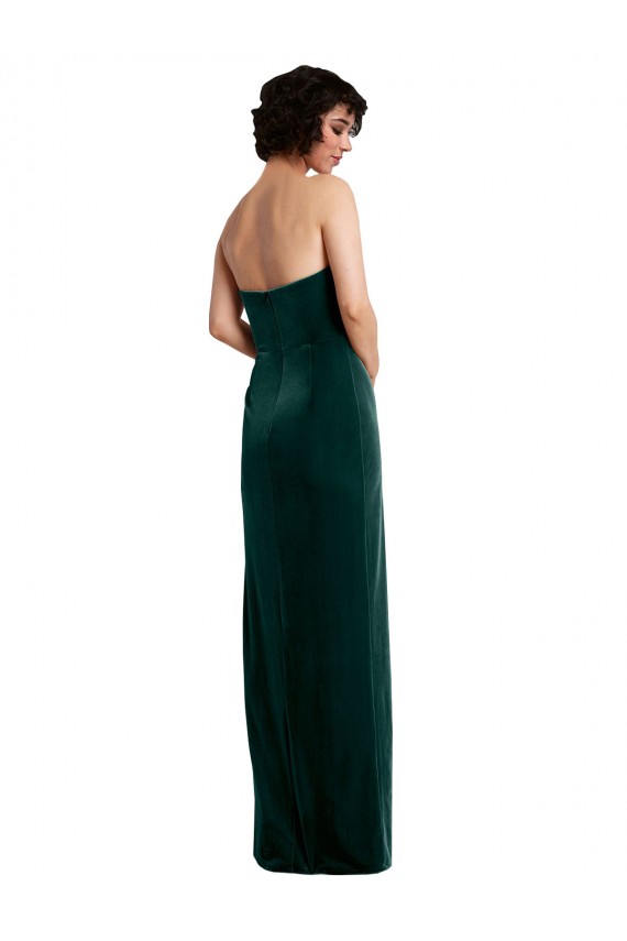 Compra Verde oscuro Cubierta Sin tirantes Terciopelo Elástico Largo Formales Vestidos de dama de honor / Vestidos de fiesta