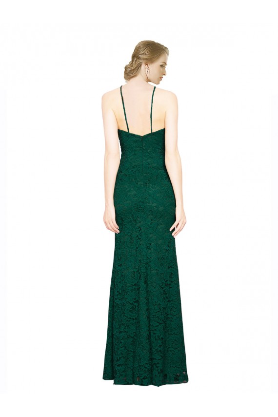 Compra Verde oscuro Sirena Halter Cuello Alto Encaje Largo Vestidos de dama de honor / Vestidos de fiesta