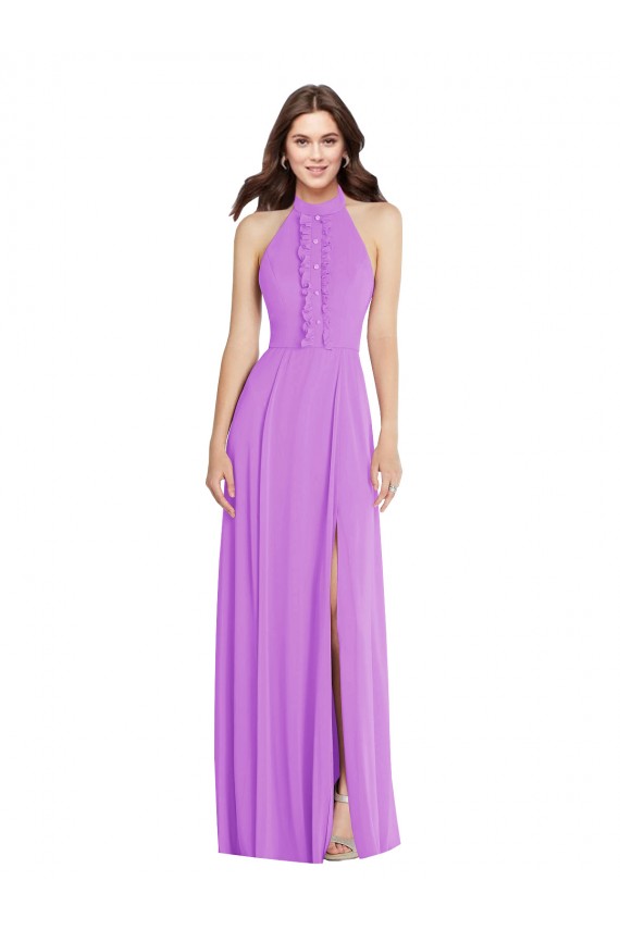 Compra Violeta línea A Halter Gasa Largo Formales Vestidos de dama de honor / Vestidos de noche
