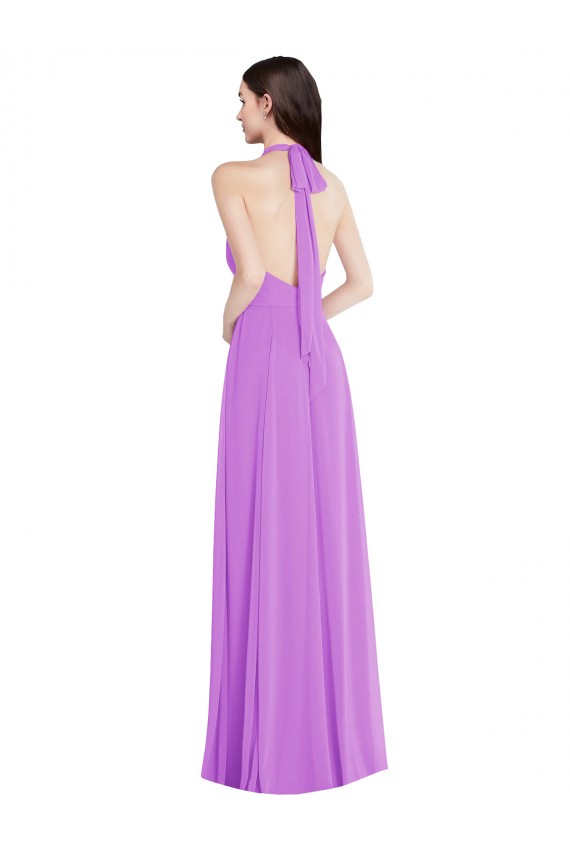 Compra Violeta línea A Halter Gasa Largo Formales Vestidos de dama de honor / Vestidos de noche