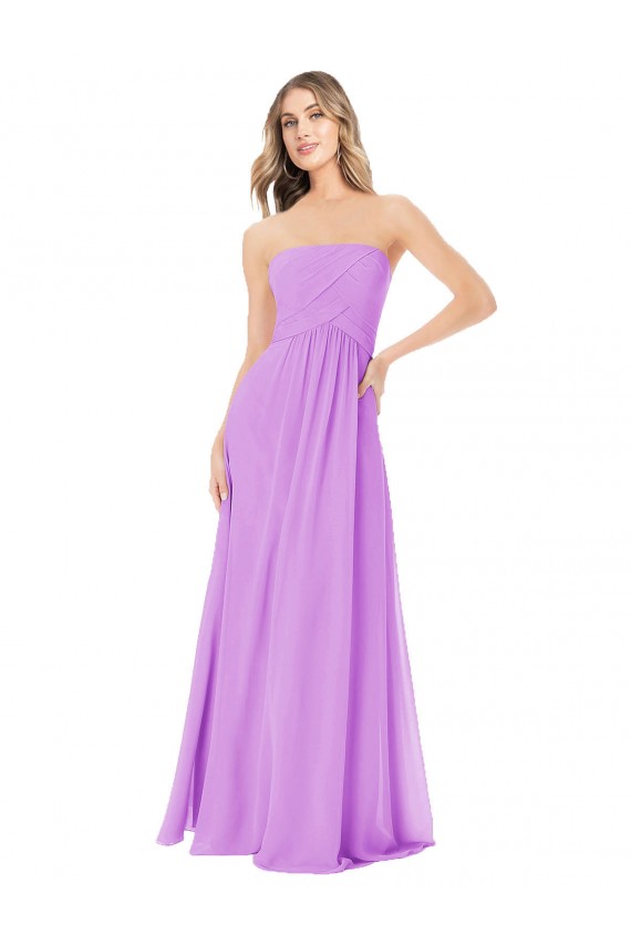 Compra Violeta línea A Sin tirantes Gasa Largo Vestidos de dama de honor