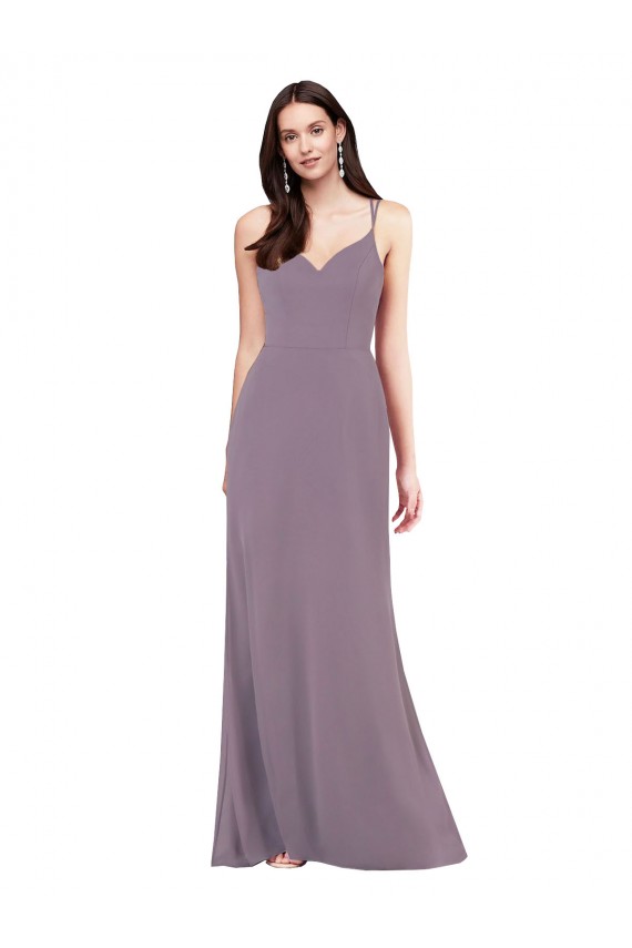 Compra lavanda oscura Columna Cuello de Corazón Gasa Largo Formales Vestidos de dama de honor / Vestidos de noche