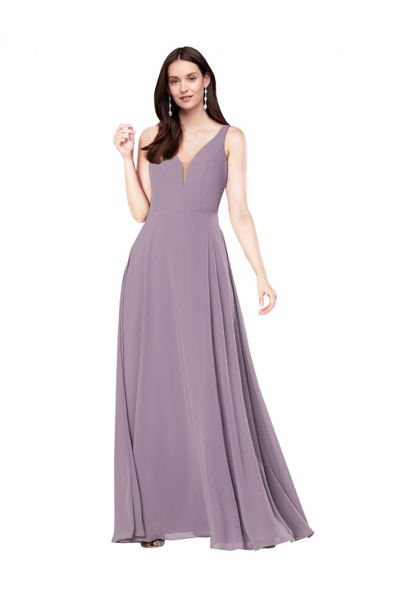 Compra lavanda oscura Cubierta Cuello en V Gasa Largo Formales Vestidos de dama de honor / Vestidos de noche