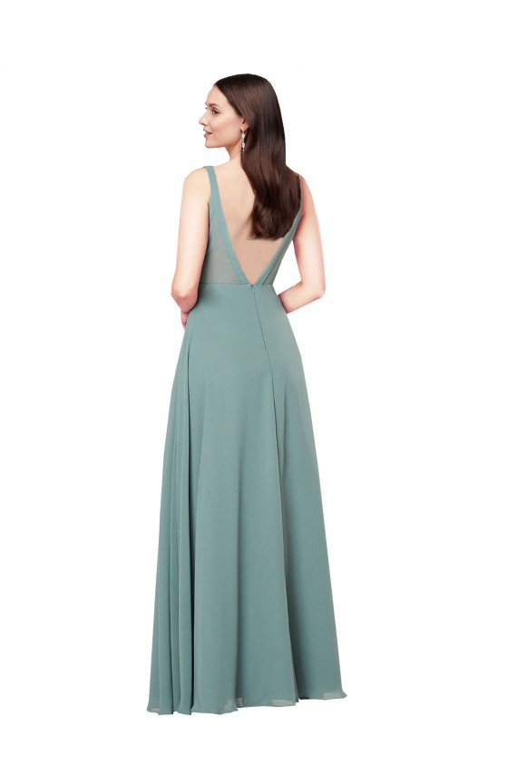 Compra lavanda oscura Cubierta Cuello en V Gasa Largo Formales Vestidos de dama de honor / Vestidos de noche