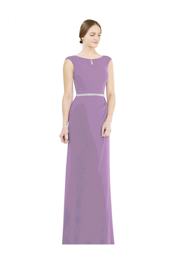 Compra lavanda oscura línea A Cuello Barco Cuello Alto Gasa Largo Vestidos de dama de honor