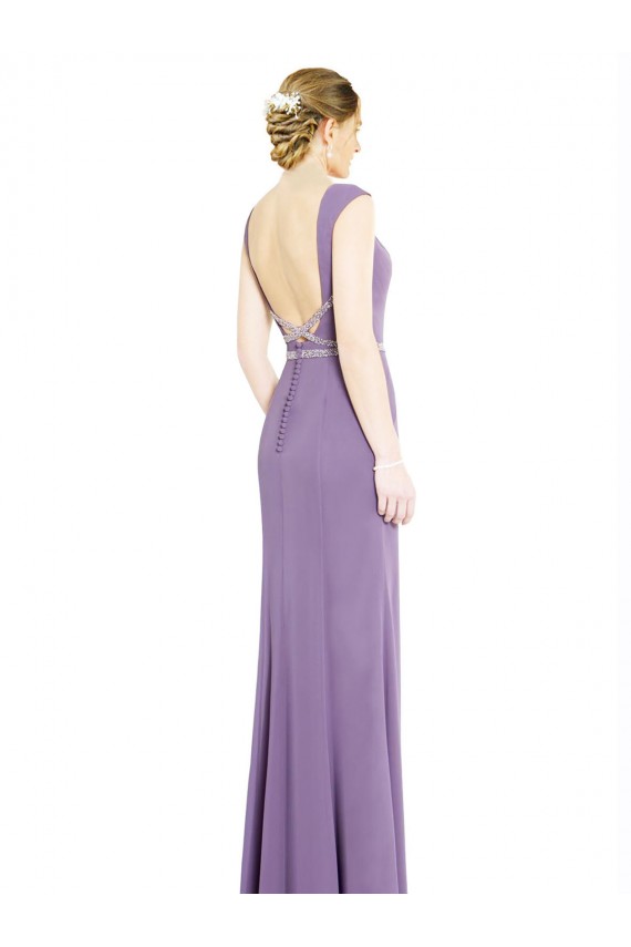 Compra lavanda oscura línea A Cuello Barco Cuello Alto Gasa Largo Vestidos de dama de honor