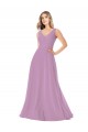 Compra lavanda oscura línea A Cuello en V Gasa Largo Vestidos de dama de honor