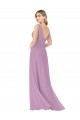 Compra lavanda oscura línea A Cuello en V Gasa Largo Vestidos de dama de honor