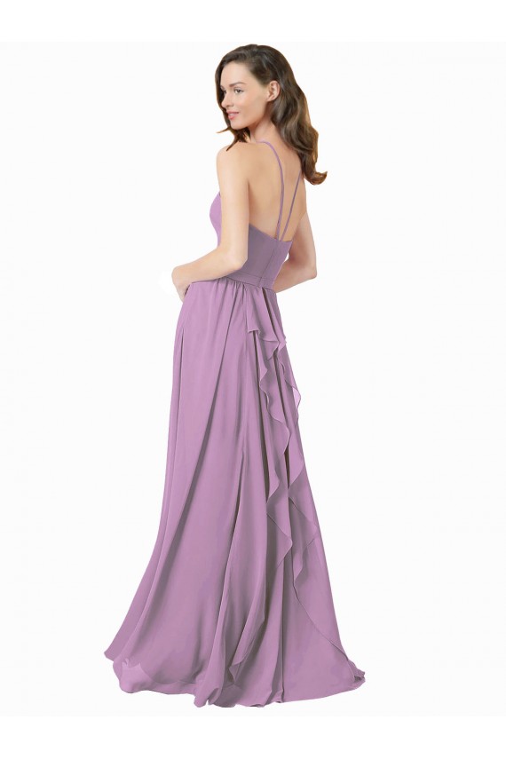 Compra lavanda oscura línea A Halter Gasa Largo Vestidos de dama de honor