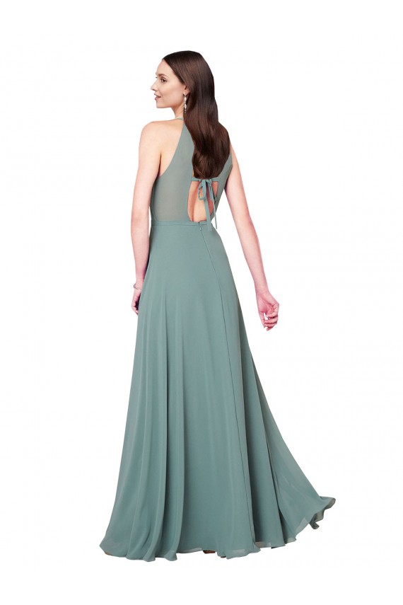 Compra lavanda oscura línea A Halter Gasa Largo Vestidos de dama de honor
