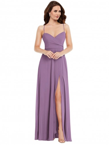 Compra lavanda oscura línea A Tirantes espagueti Gasa Largo Vestidos de dama de honor