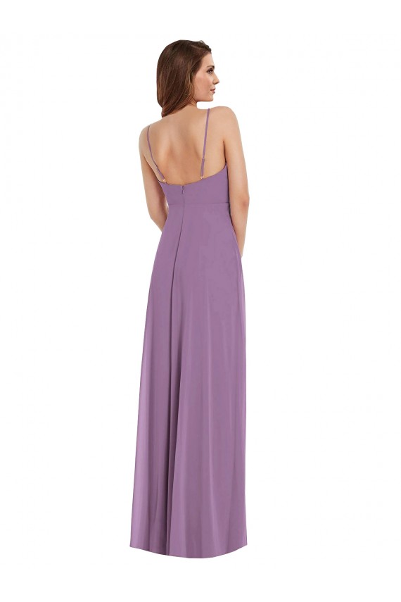 Compra lavanda oscura línea A Tirantes espagueti Gasa Largo Vestidos de dama de honor