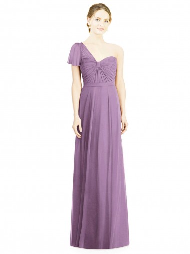 Compra lavanda oscura línea A Un Hombre Cuello de Corazón Gasa Largo Vestidos de dama de honor
